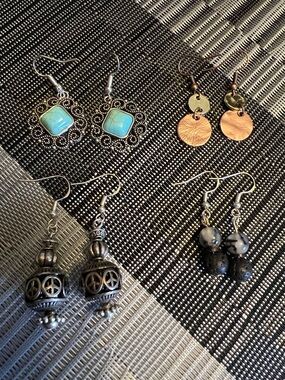 Handmade Turquoise-Accent Silver Filigree Earrings - Unbranded
